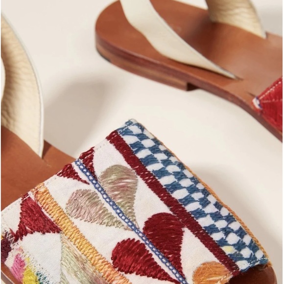 NIB MOMO New York x Anthropologie Dessa Embroidered Sling Back Leather Sandals - Picture 3 of 16